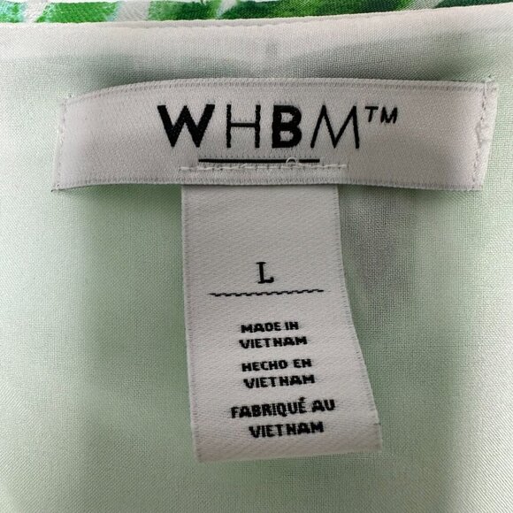 WHBM Flowy Blouse Size L White Green Tropical Palm V-Neck Vacation Beach - Picture 2 of 9